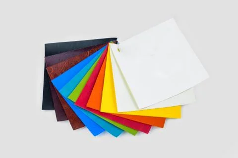 Colored samples of fabric on the background. place for text. top view Stock Photos
