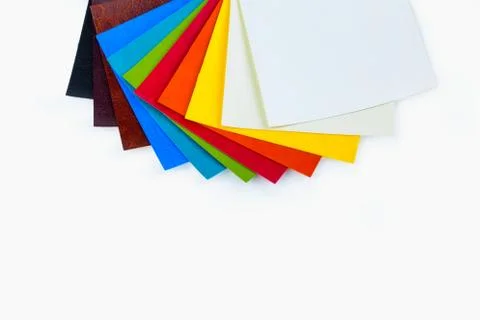 Colored samples of fabric on the background. place for text. top view 库存照片