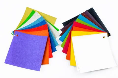 Colored samples of fabric on the background. place for text. top view Stock Photos
