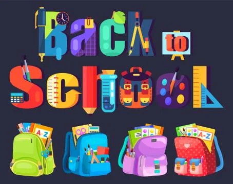 Colored School Backpack Back to School Illustrazione stock