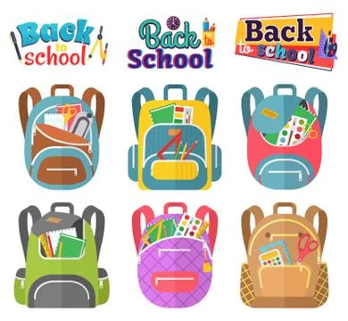 Colored School Backpack Back to School Illustrazione stock