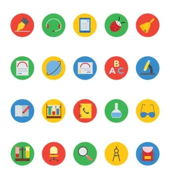 Colored School Icons Set Stock Illustration