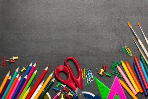 Colored school supplies Stock Photos