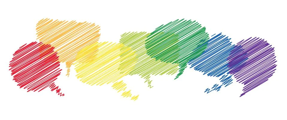 Colored scribble speech bubbles in a row Stock Illustration