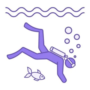 Colored Scuba Diving Icon. Vector Icon. Scuba Diver Exploring Marine Enviro.. Ilustración de archivo