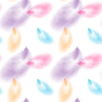 Colored seamless feather pattern. Seamless background with feathers of bird. Stock Illustration