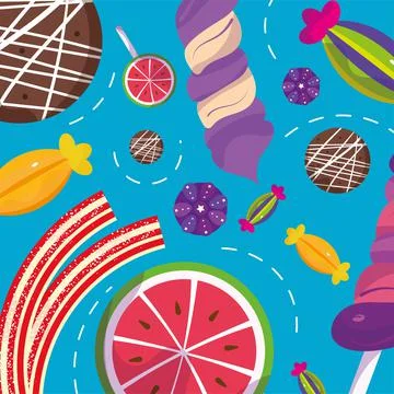 Colored seamless pattern background with candies and lollipops Vector Stock Illustration