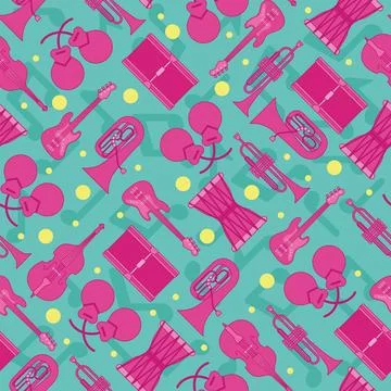 Colored seamless pattern background with musical instruments Vector Stock Illustration