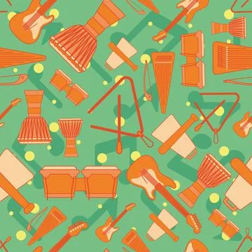 Colored seamless pattern background with musical instruments Vector Stock Illustration