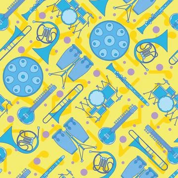 Colored seamless pattern background with musical instruments Vector Illustrazione stock