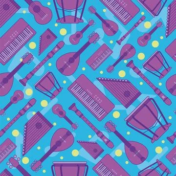 Colored seamless pattern background with musical instruments Vector Illustrazione stock