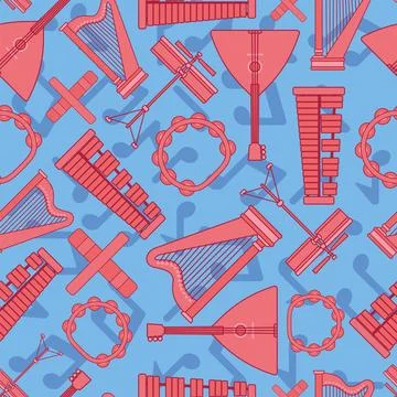 Colored seamless pattern background with musical instruments Vector Illustrazione stock