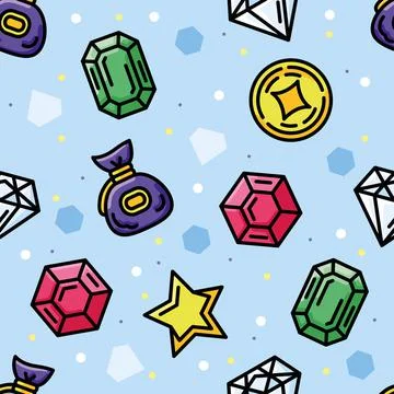 Colored seamless pattern background with videogame jewels and coins icon Vector 库存插图