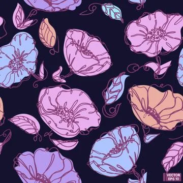 Colored seamless pattern with blooming meadow flowers Ilustração Stock