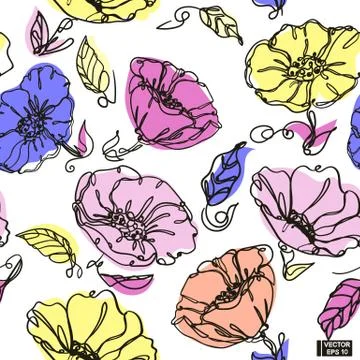 Colored seamless pattern with blooming meadow flowers Stock Illustration