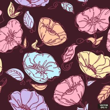 Colored seamless pattern with blooming meadow flowers Иллюстрация