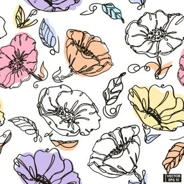 Colored seamless pattern with blooming meadow flowers Stockillustratie