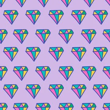 Colored seamless pattern with bright diamonds. Color trendy cartoon print. Stock Illustration