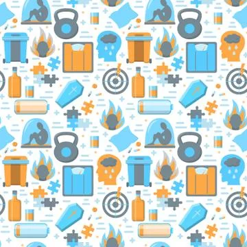 Colored seamless pattern with depression symptoms icons Stock Illustration