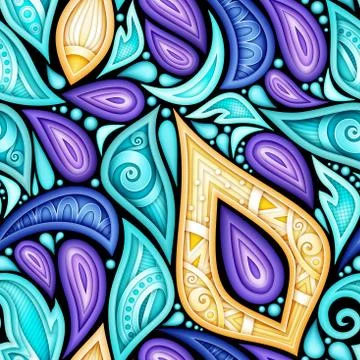 Colored Seamless Pattern with Floral Ethnic Motifs Stock Illustration