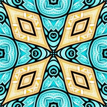 Colored Seamless Pattern with Floral Ethnic Motifs Stock Illustration