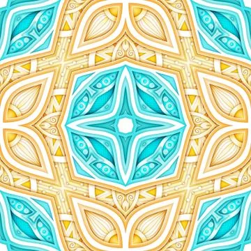Colored Seamless Pattern with Floral Ethnic Motifs Stock Illustration