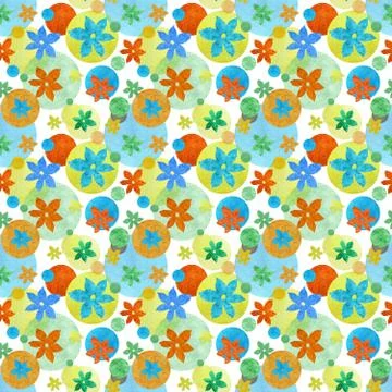 Colored seamless pattern with flowers and circles Stock Illustration