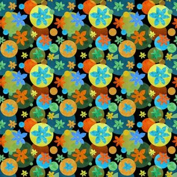 Colored seamless pattern with flowers and circles Stock Illustration