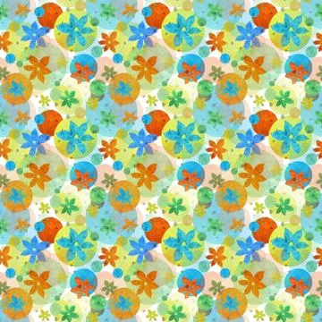 Colored seamless pattern with flowers and circles Stock Illustration