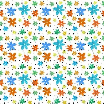 Colored seamless pattern with flowers and circles Stock Illustration