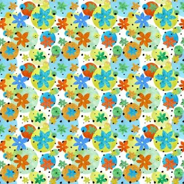 Colored seamless pattern with flowers and circles Stock Illustration