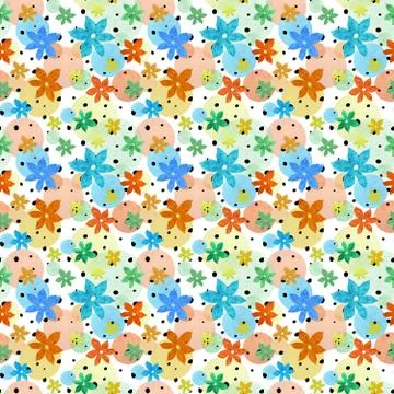Colored seamless pattern with flowers and circles Stock Illustration