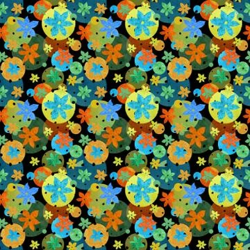 Colored seamless pattern with flowers and circles Stock Illustration