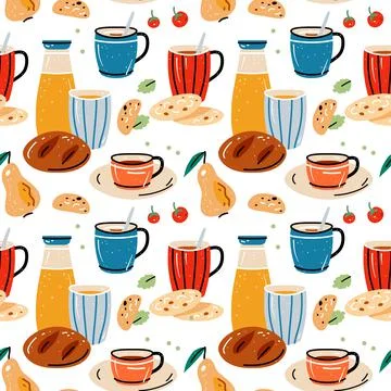 Colored seamless pattern of food and drink. Vector illustration Stock Illustration