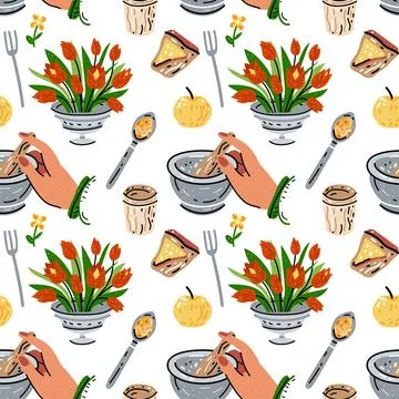 Colored seamless pattern of food and drink. For the menu Illustrazione stock