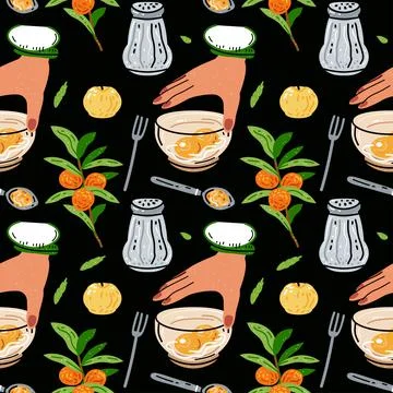 Colored seamless pattern of food and drink. For the menu Illustrazione stock