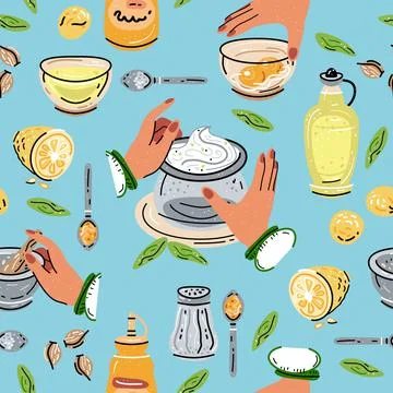 Colored seamless pattern of food and drink. For the menu Stock Illustration