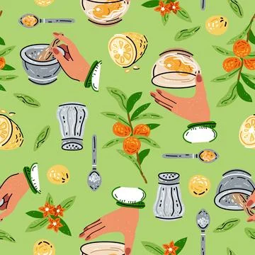 Colored seamless pattern of food and drink. For the menu Stock Illustration