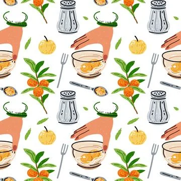 Colored seamless pattern of food and drink. For the menu Stock Illustration