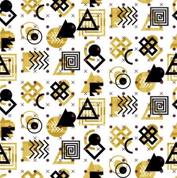 Colored seamless pattern of geometric shapes with white background. Stock Illustration