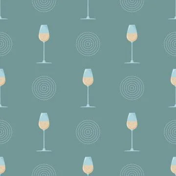 Colored seamless pattern with glass of champagne Stock Illustration