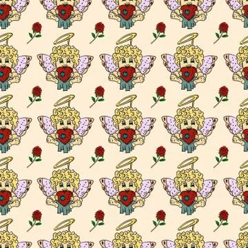 Colored seamless pattern illustration 1 in the style of childrens scribbles o Illustrazione stock