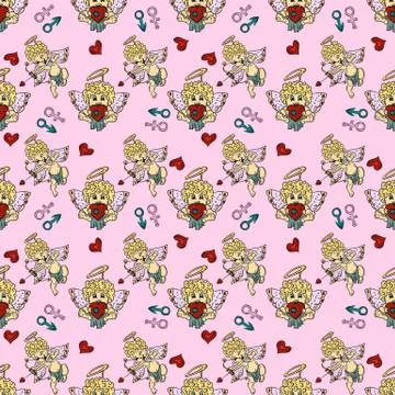 Colored seamless pattern illustration 3 in the style of childrens scribbles o Stock Illustration