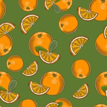 Colored seamless pattern with oranges and slices in vintage style Stock Illustration