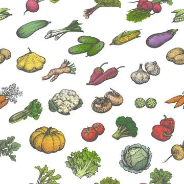 Colored seamless pattern set juicy ripe vegetables Stock Illustration