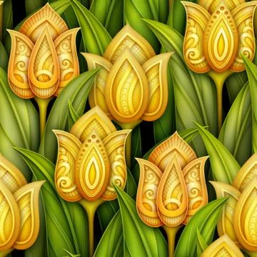 Colored Seamless Pattern with Tulips, Floral Motifs Stock Illustration