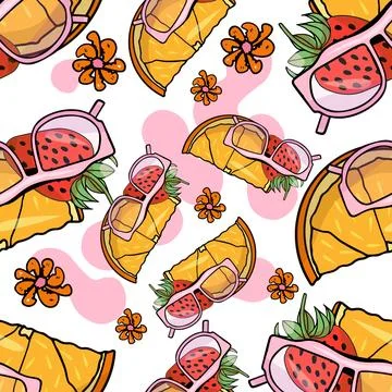 Colored seamless summer pattern hand drawn summer sunglasses, , orange and st Stock Illustration