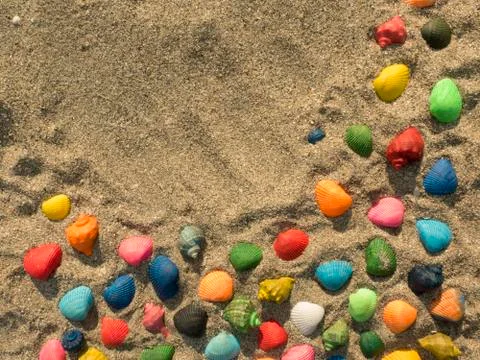 Colored seashells on the beach. background Stock Photos