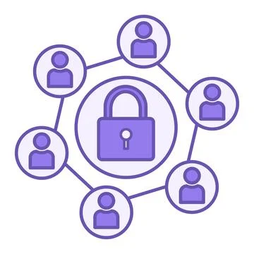 Colored Secure Connection Icon. Vector Icon of Castle and Internet Users. C.. Stock Illustration