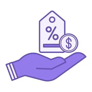 Colored Selling Price Icon. Vector Icon. Human Hand, Price Tag, and Dollar .. Stock Illustration
